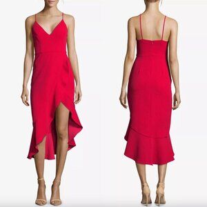 Xscape Red Asymmetrical Ruffled Cocktail Dress